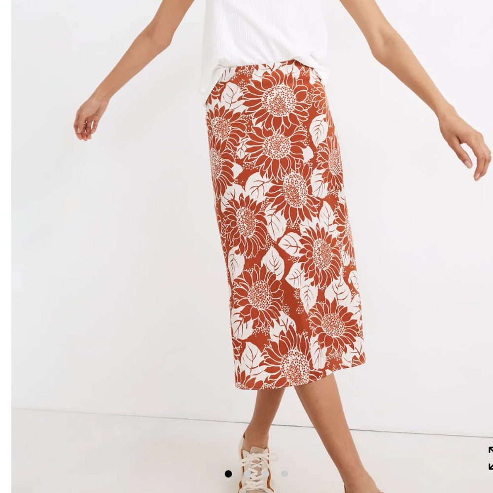 Madewell Women’s Silk Midi Slip Skirt In Rusty Sunflower, 10